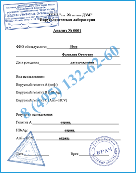 Купить справку анализа крови на гепатит B, C в Москве
